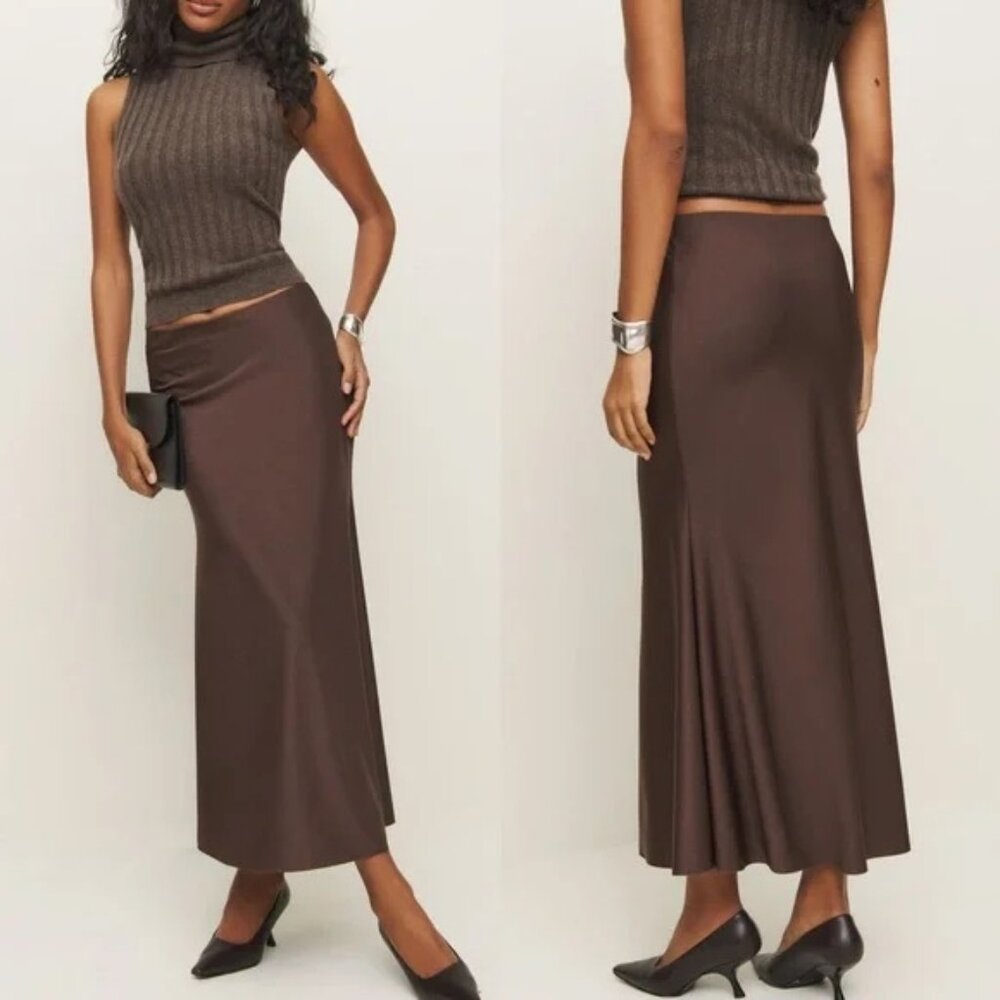 NEW Reformation Isabella Knit Skirt in Brown